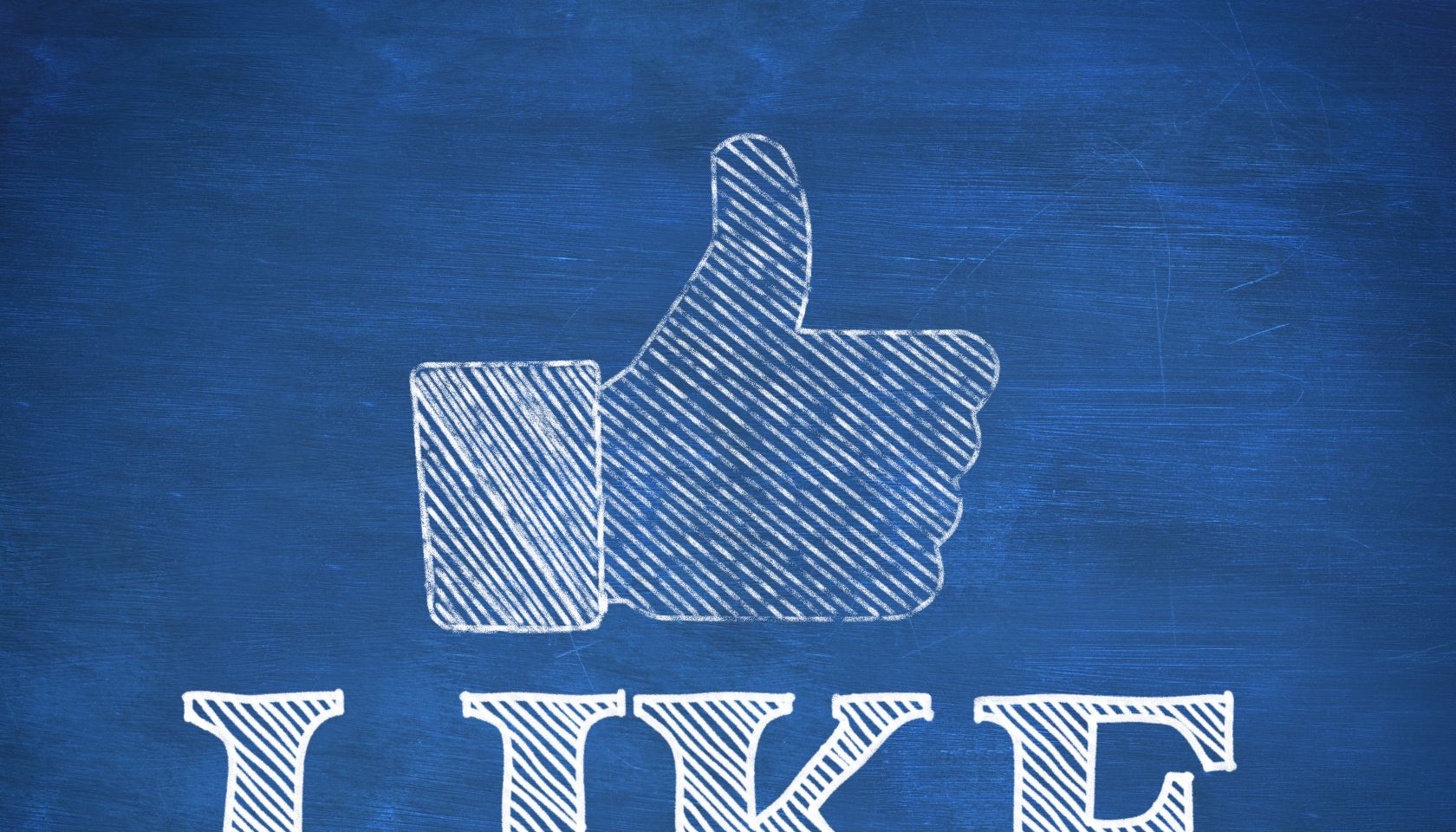 Thumb up representing social network logo above the word like written on blue background