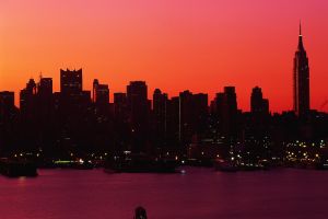 Sun setting on New York City