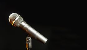 Microphone and stand in the spotlight