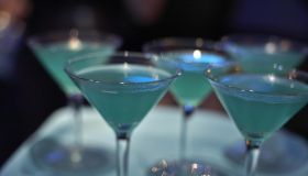 A tray of blue drinks
