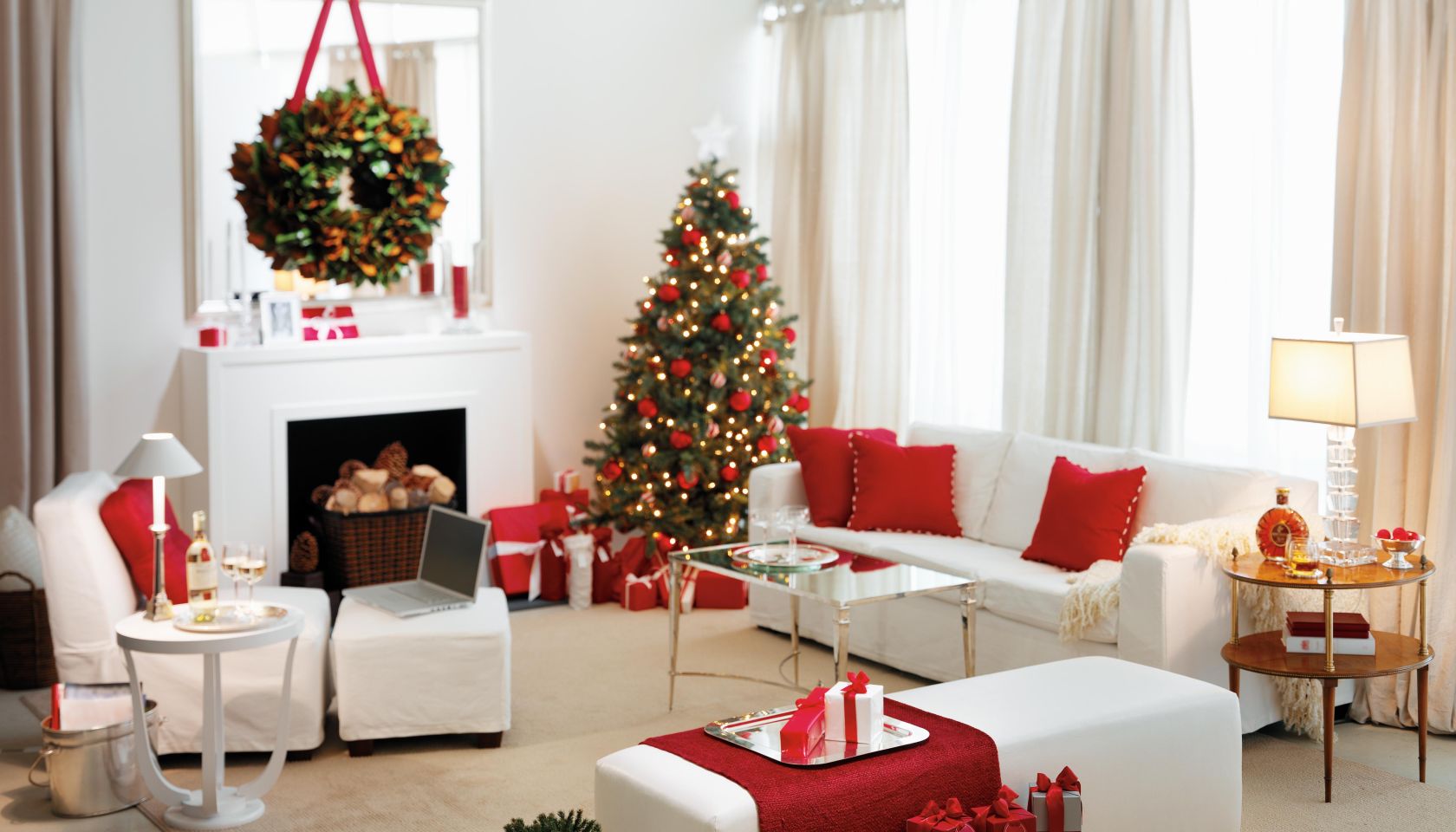 Room in loft, decked out for the holidays.