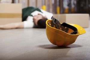 Dangerous accident in warehouse during work - wounded worker