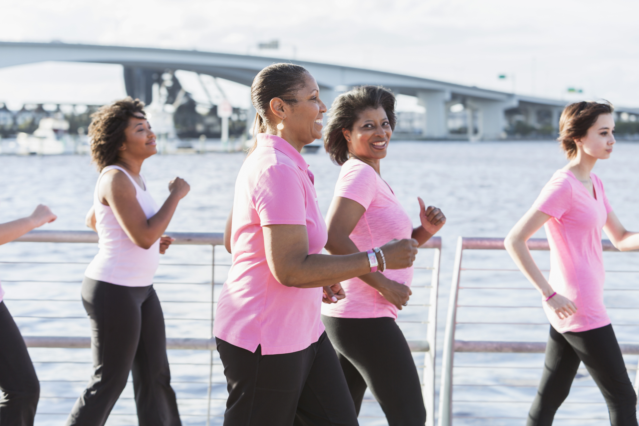 Mature woman at event for breast cancer awareness