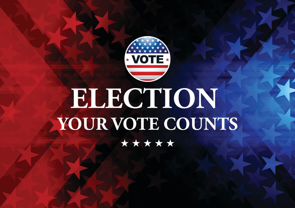 USA Election Vote Button with blue background