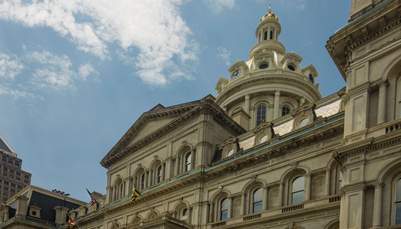 Imposing architecture of the Baltimore City Hall, Baltimore, Maryland, USA
