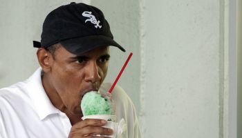 US President Barack Obama eats a shaved