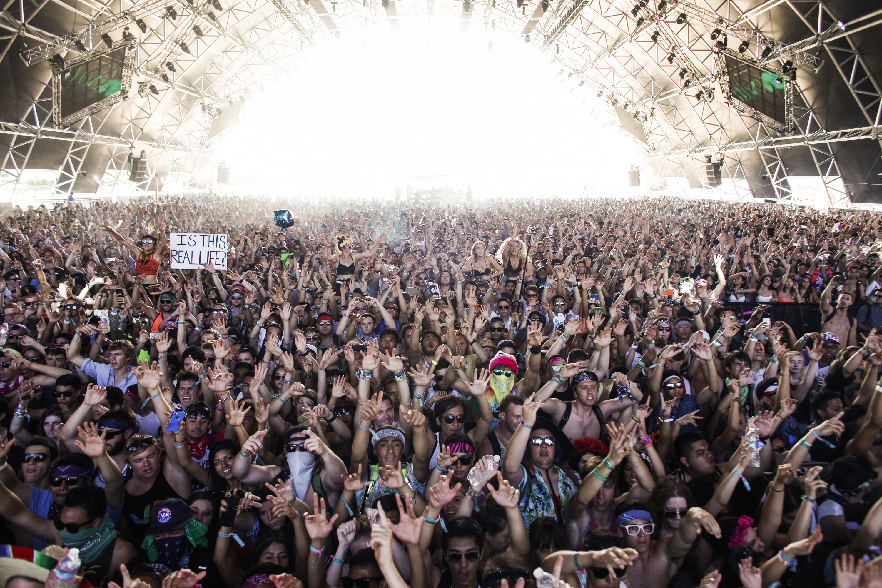 INDIO, CA.-- APRIL 20, 2014--The Sahara tent was packed for the performance of Showtek, a brother DJ