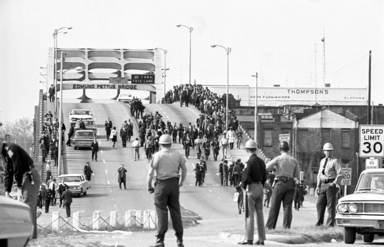 Civil Rights Marchers on Bridge in Selma