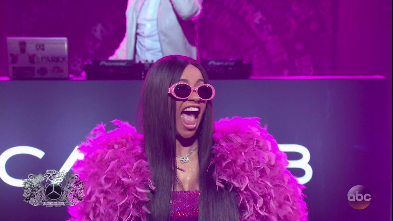 Cardi B during an appearance on ABC's Jimmy Kimmel Live!'