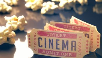 Cinema tickets and popcorn, illustration