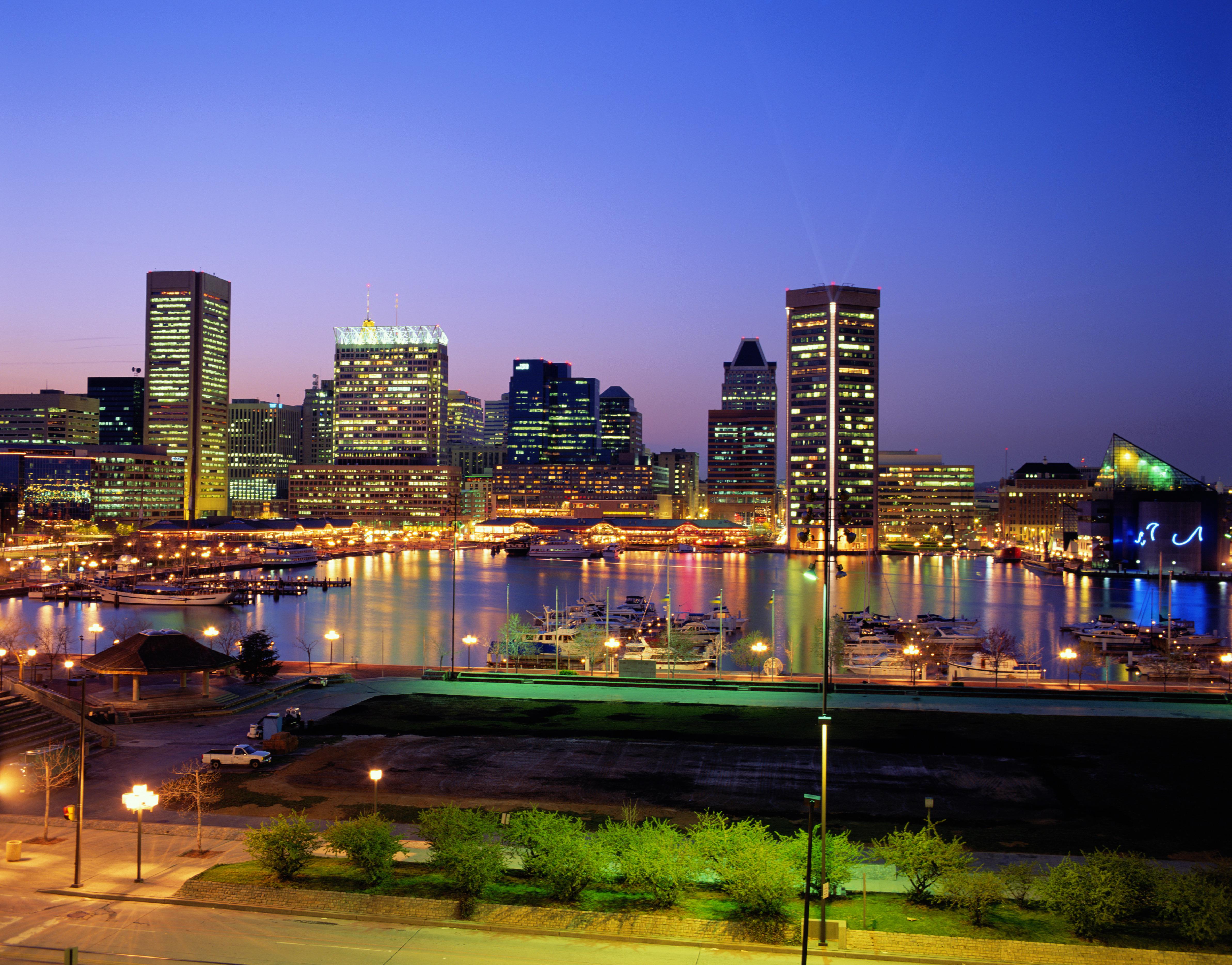 USA, Maryland, Baltimore skyline at night