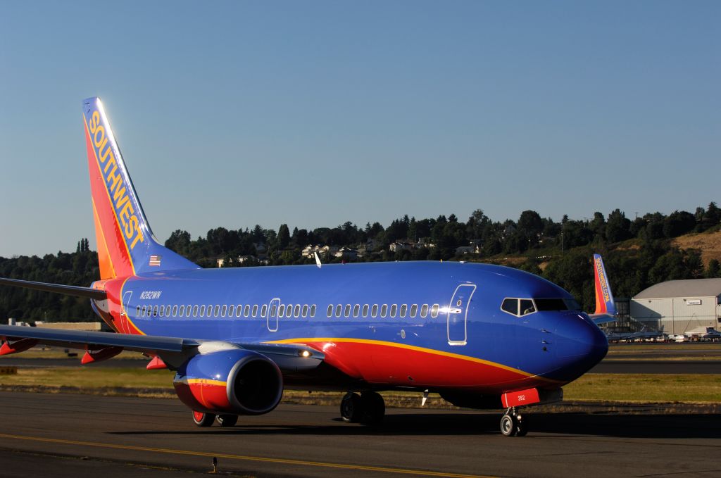 a Southwest Airlines Boeing 737-700 (LN2318) taxiing on a pre-delivery test flight