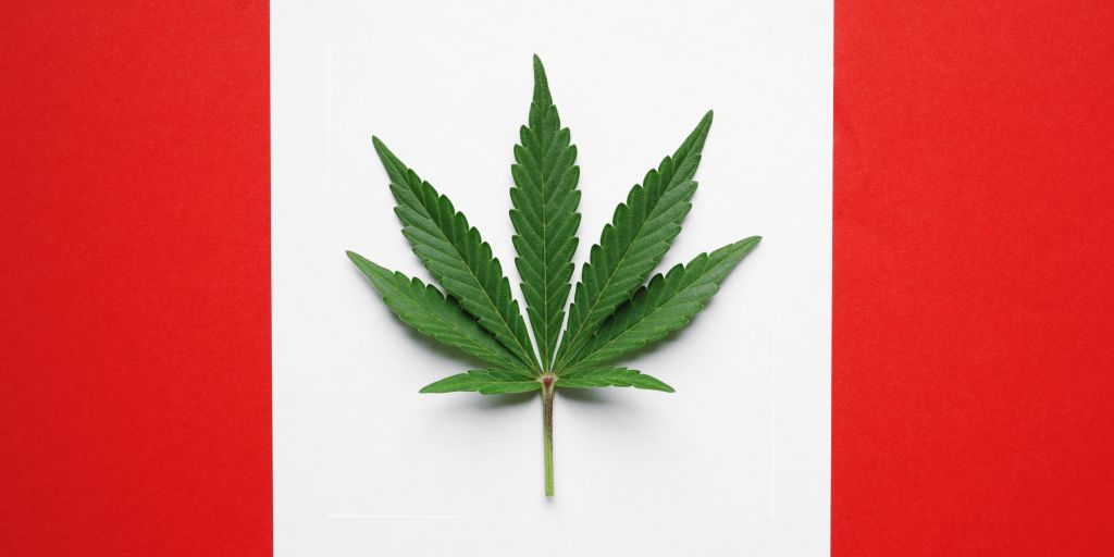 Cannabis leaf on Canadian flag
