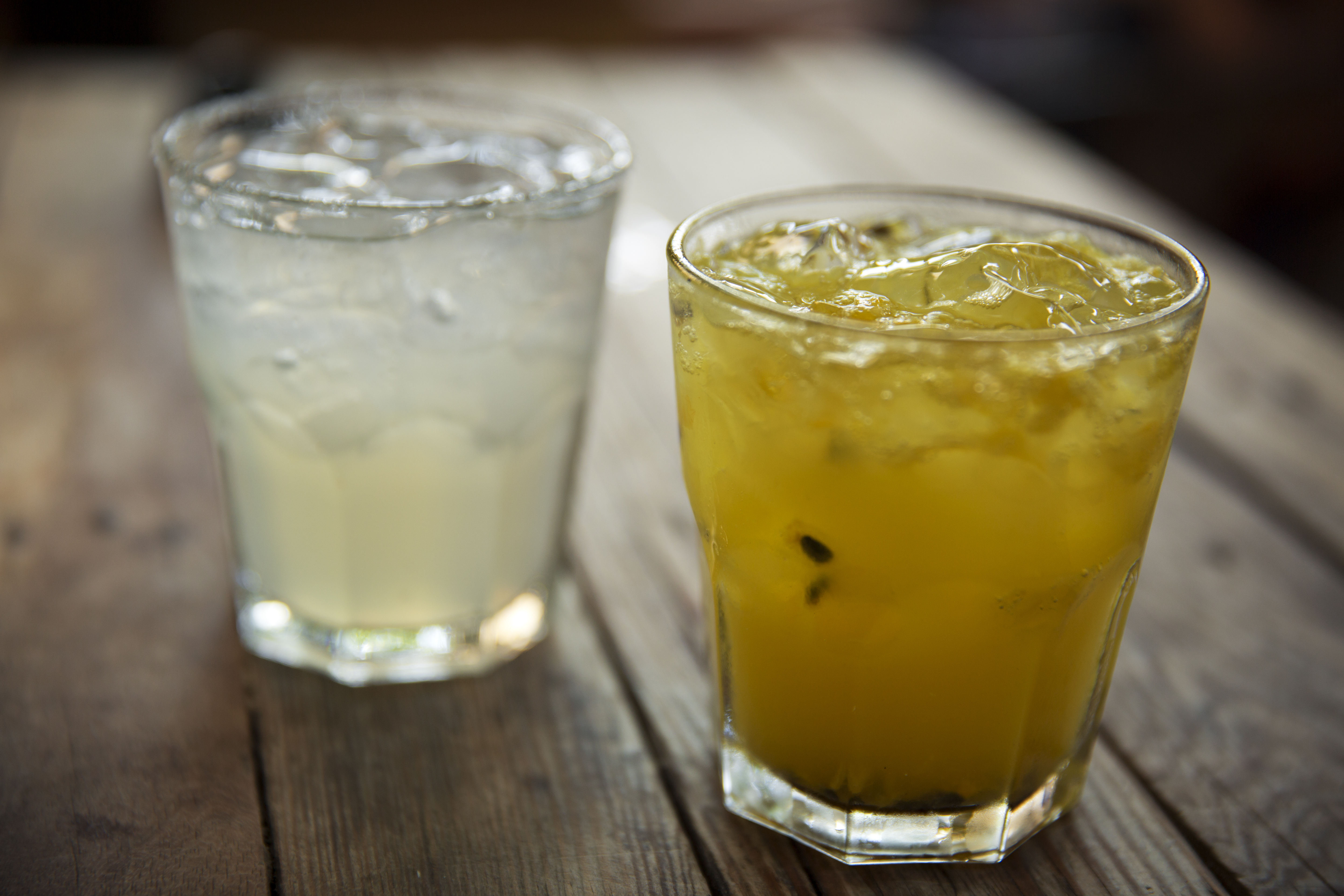 Passion fruit tequila and classic margarita cocktail in Mexico