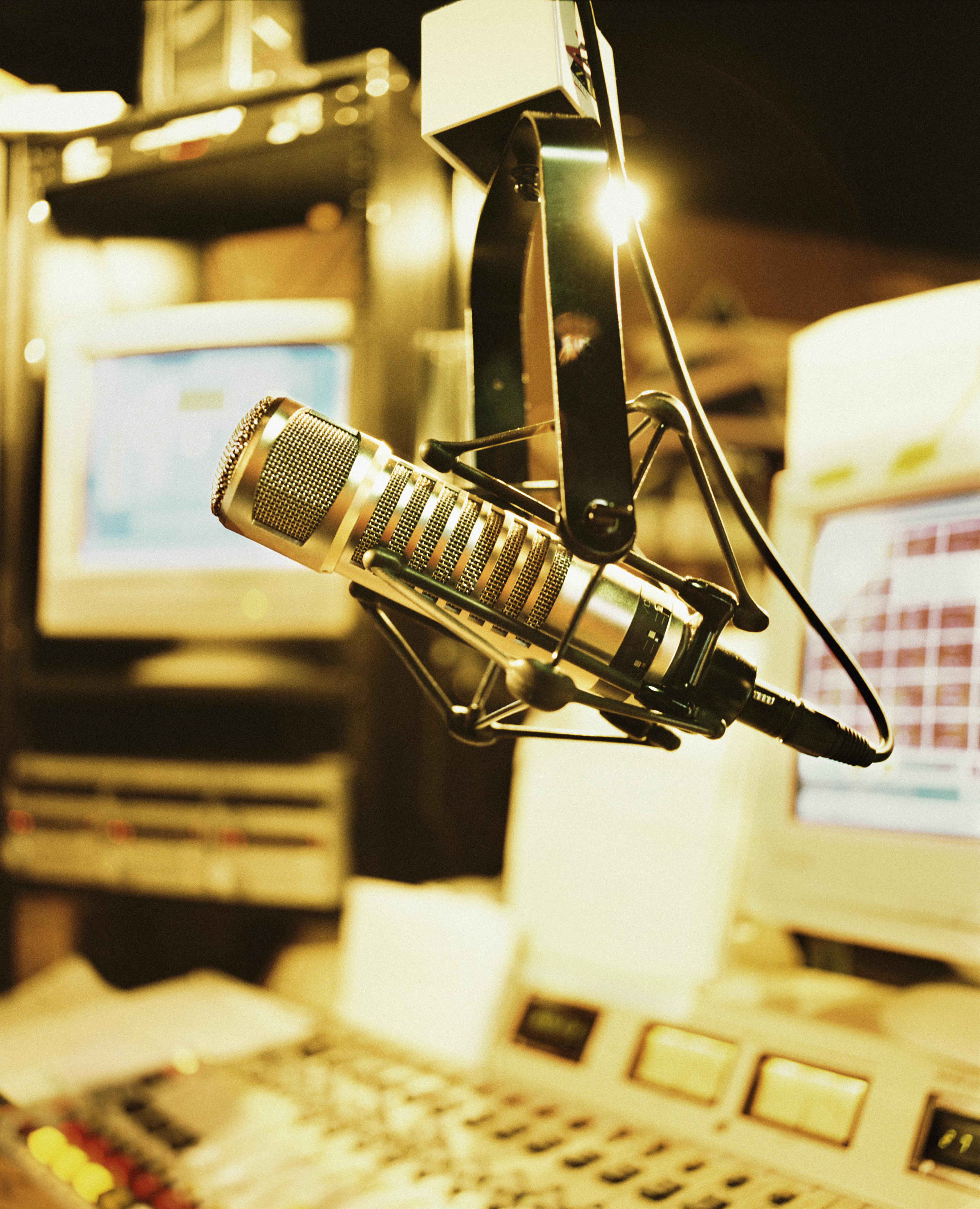 Microphone in radio broadcasting booth