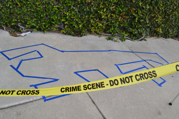 High Angle View Of Crime Scene On Street