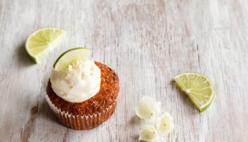 Lime cup cake with cream cheese topping