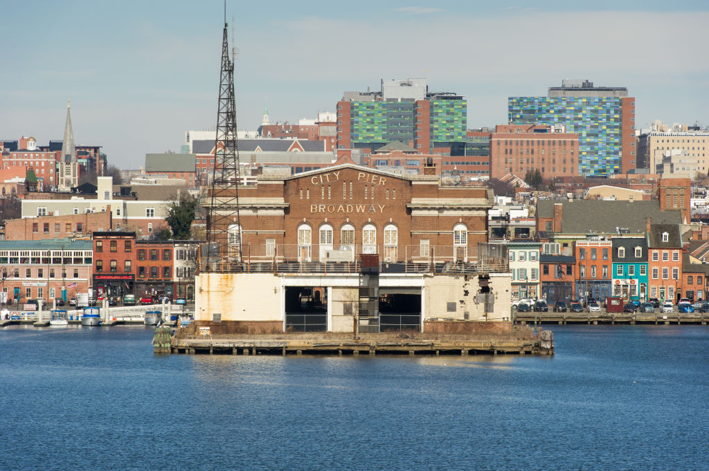 Fells Point skyline from the harbor in Baltimore, Maryland