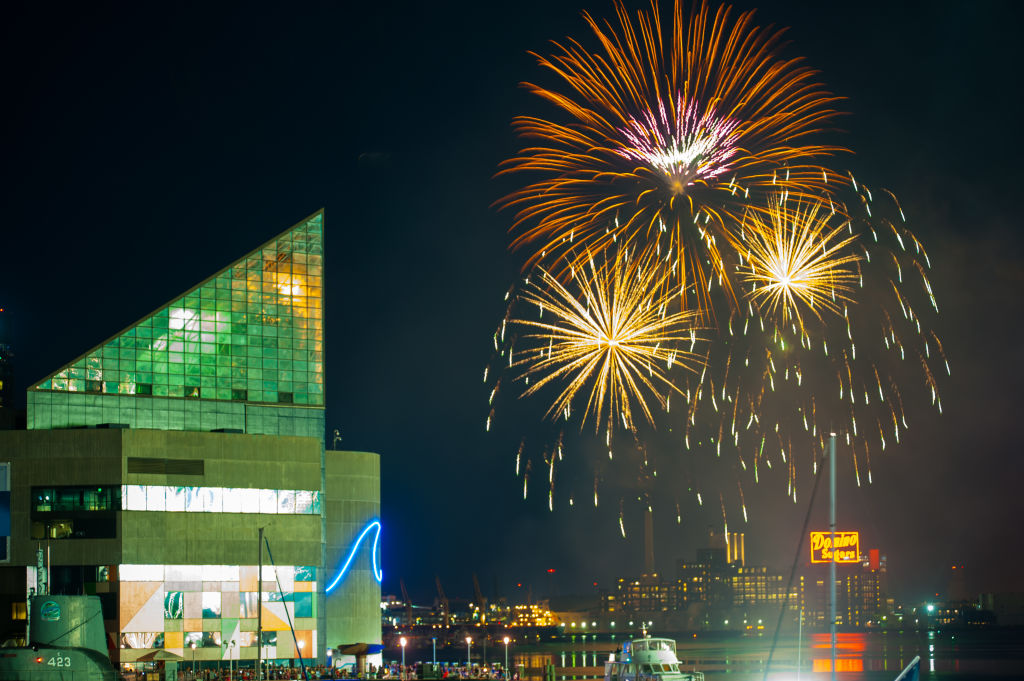 4th of July fireworks in Inner Harbor, Baltimore, USA