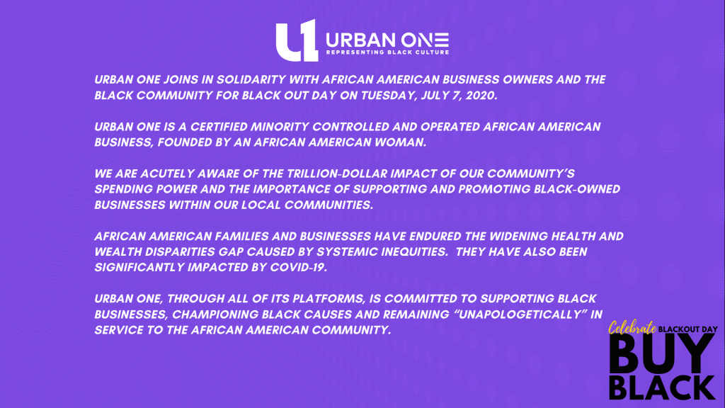 Black Out Day - Urban One Statement