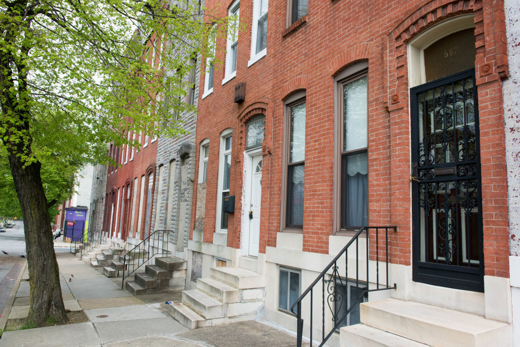 A set of row homes along Pennsylvania Avenue in Baltimore City, MD