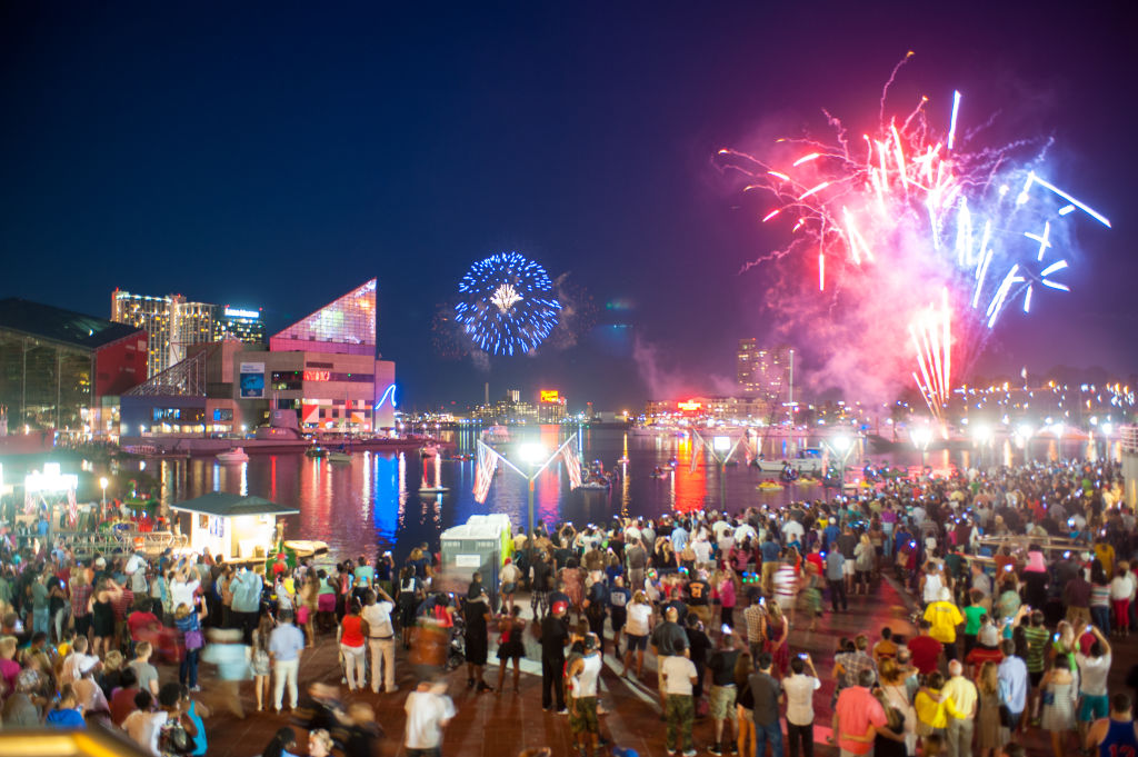 4th of July fireworks in Inner Harbor, Baltimore, USA