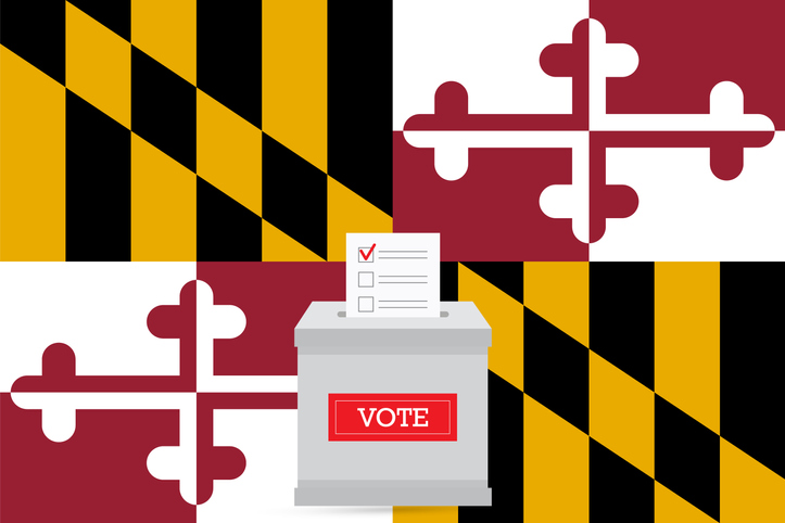 State flag and ballot box. Presidential elections in Maryland state