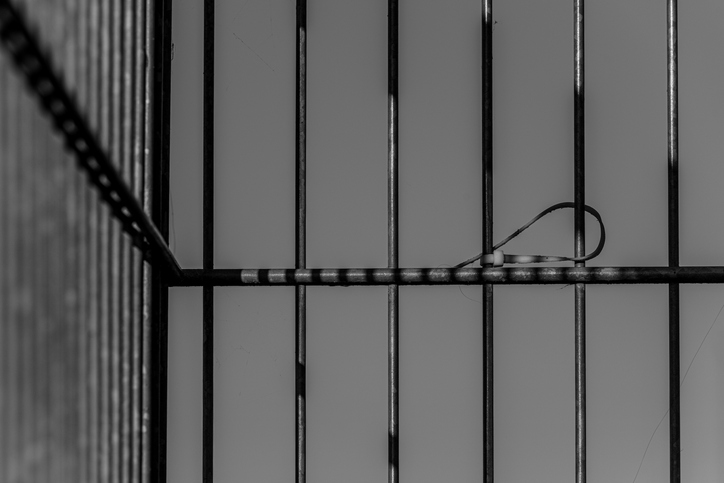 Grayscale view of prison bars