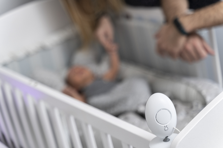 built-in baby video camera above the crib to monitor