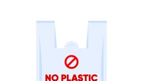 Say No Plastic bag poster. Prohibition sign of disposable cellophane and polythene bag. The campaign to reduce the use of plastic bags to put. Pollution problem concept. Vector illustration.