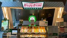 Krispy Kreme doughnuts stall in Buttermarket shopping center, Ipswich, Suffolk, England, UK