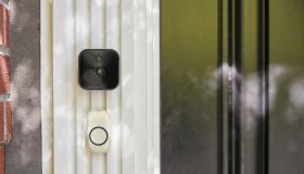 Straight on shot of a smart home video doorbell.