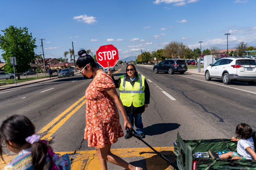 CUTLER, CALIFORNIA - APRIL 14, 2023: 30 years a crossing guard