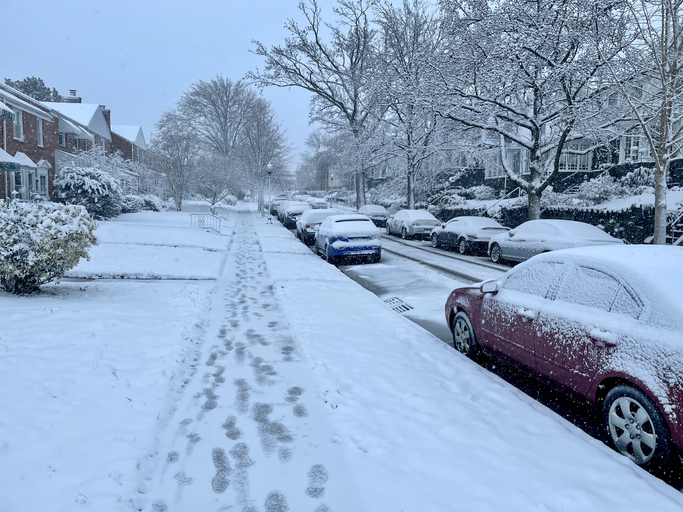 Urban City Streets With Snow - Baltimore, Maryland