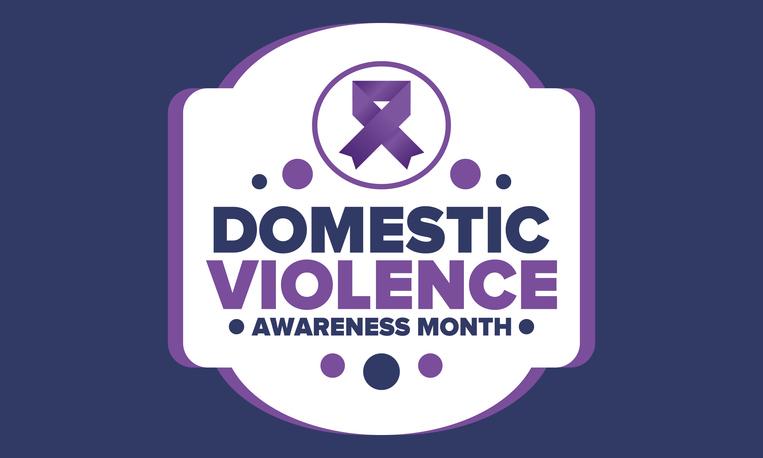 Domestic Violence Awareness Month in October. Celebrate annual in United States. Awareness purple ribbon. Day of Unity. Prevention campaign. Stop women abuse. Poster, banner and background. Vector