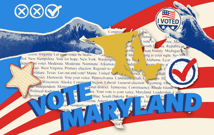 USA Election Collage With The State Map Of Maryland