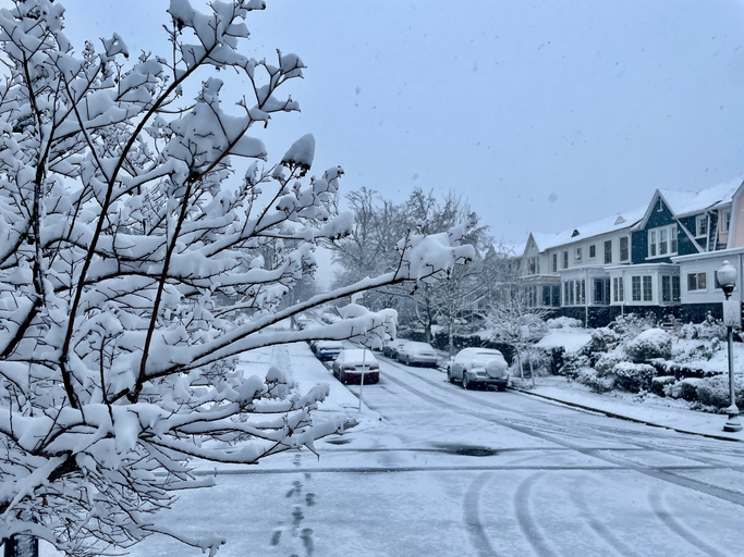 Urban City Streets With Snow - Baltimore, Maryland