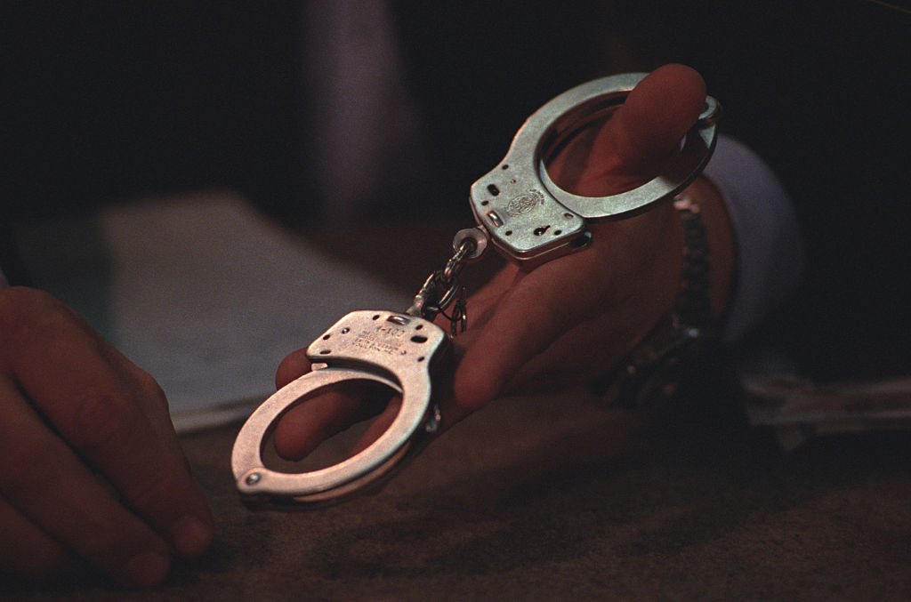 A pair of Smith and Wesson handcuffs, the same as those used in the murder of An