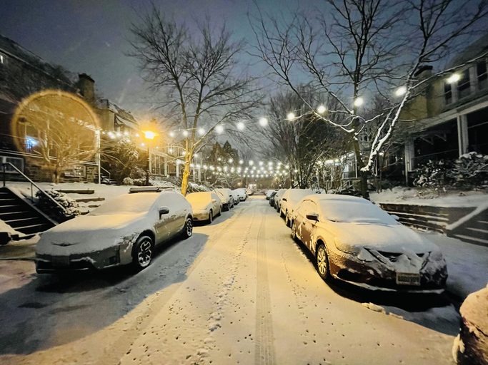 City Street Covered in Snow