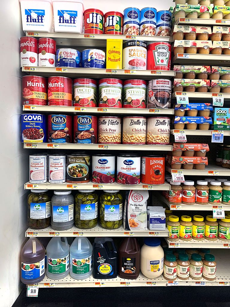 Jumbo size pantry items display at grocery store