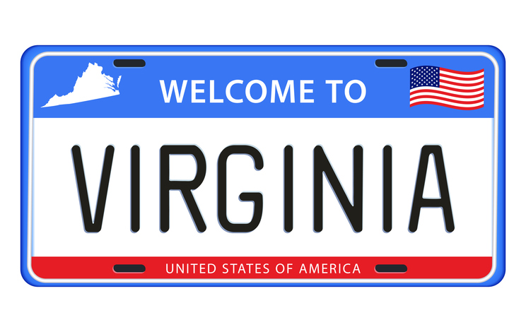 Virginia License Plate With State Map & Flag