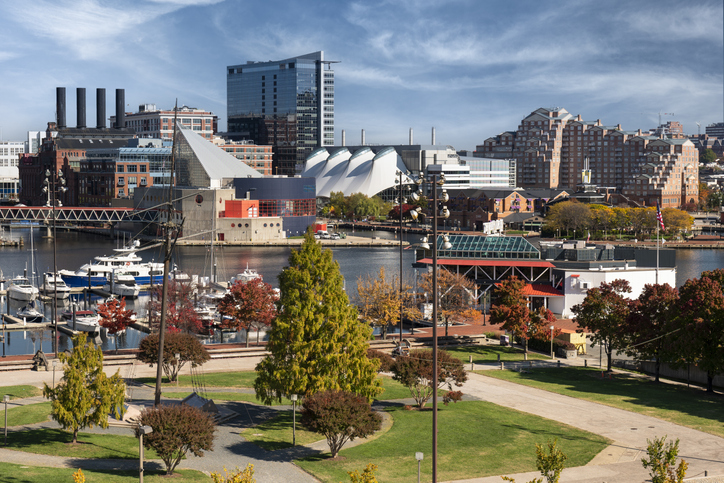 Baltimore Maryland downtown city marina on Inner Harbor