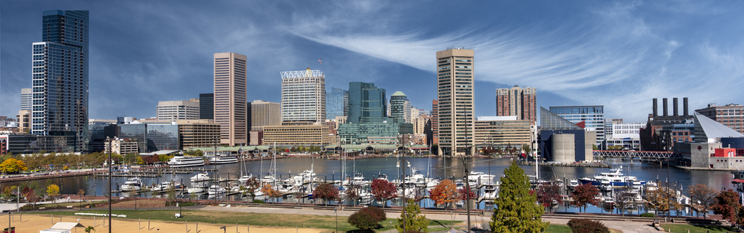 Baltimore Maryland downtown city marina on Inner Harbor panorama