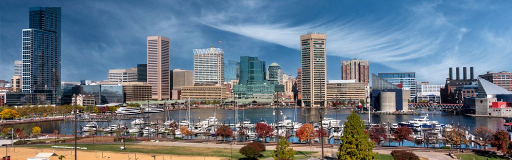 Baltimore Maryland downtown city marina on Inner Harbor panorama