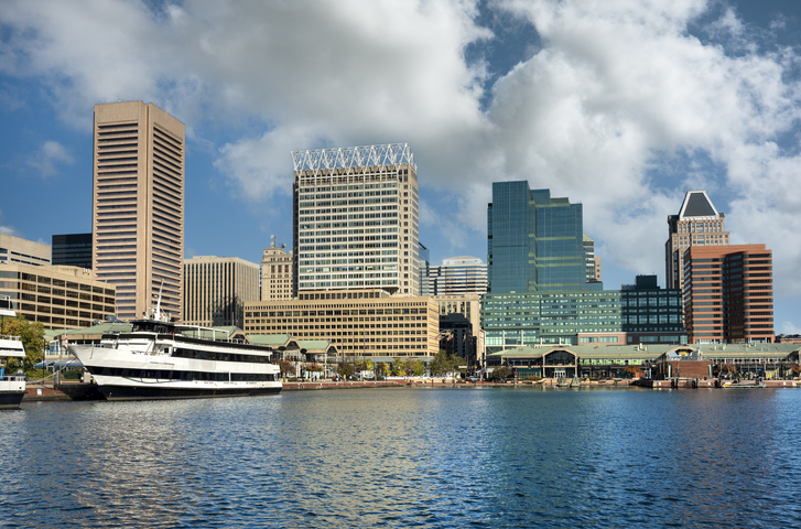 Baltimore Maryland downtown city marina on Inner Harbor