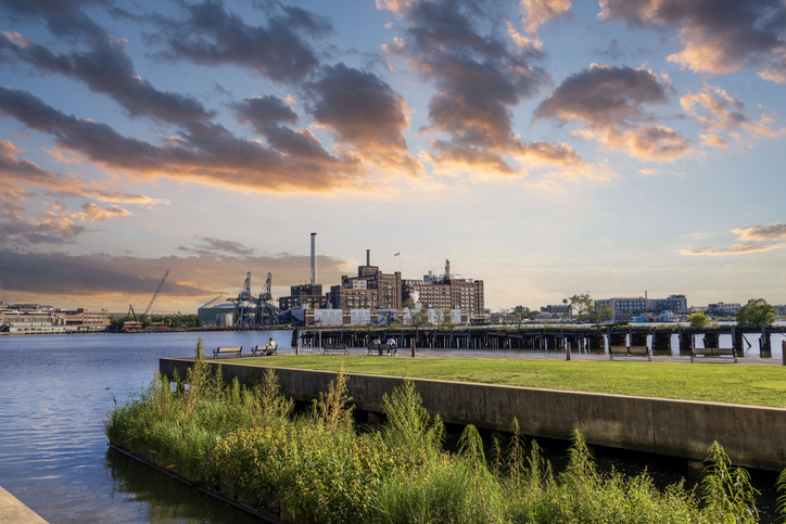 The Bond Street Wharf and the Old Bond Street Pier along the Patapsco River in Baltimore Maryland USA