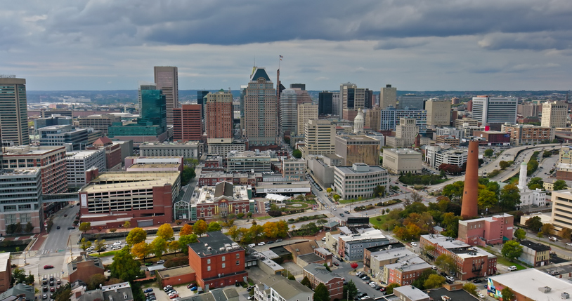Interstate 83 Passing Baltimore Inner Harbor - Aerial