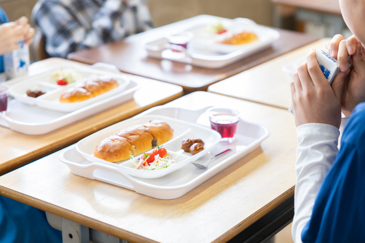 Elementary school students having lunch