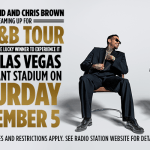 Usher Raymond and Chris Brown seated in chairs, promoting "The R&B Tour" live in Las Vegas at Allegiant Stadium on September 5.