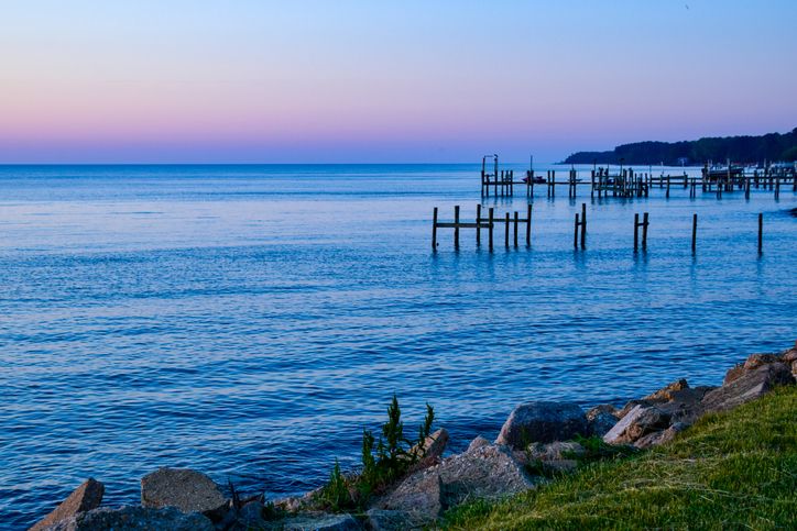 Spring sunrise over Chesapeake Bay piers